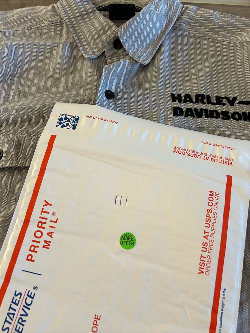 Harley Davidson Button Down Short Sleeve Polo Shirt Striped Men's Size XL Gray - Picture 8 of 8